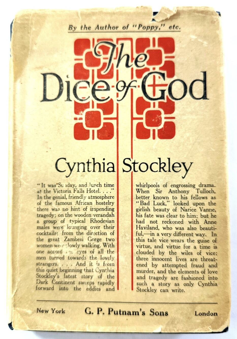 The Dice Of God By Cynthia Stockley Rare Antique Book 1926 1st Edition HC DJ
